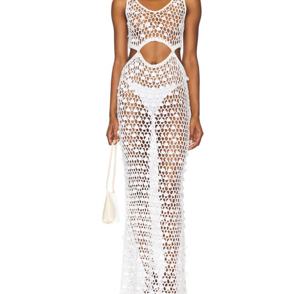 Superdown White Crochet Knit Maxi Dress – Beach Cover Up / Festival Outfit (XS) - Picture 1 of 4